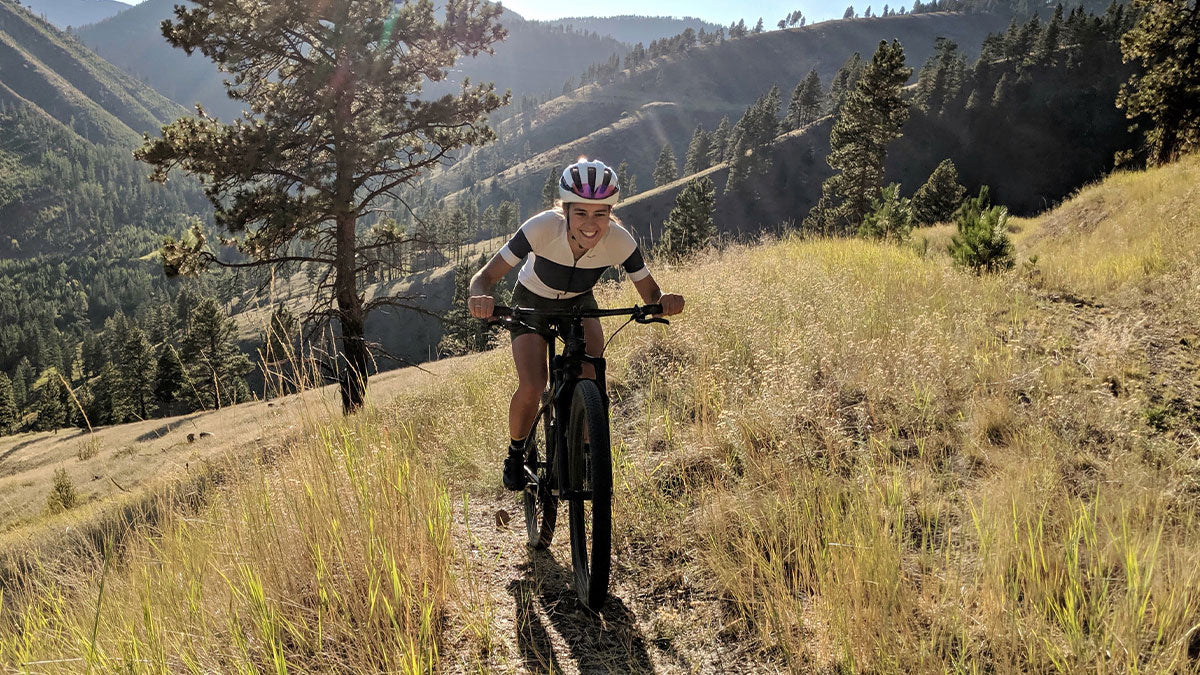 Gravel rider and mountain biker Ellen Campbell riding her bike